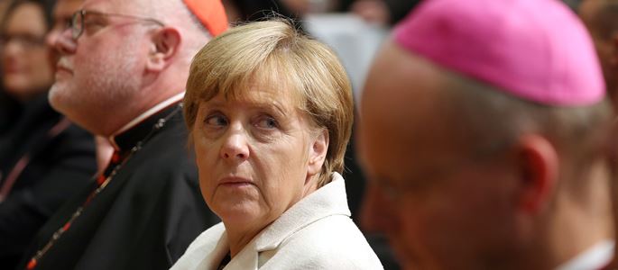 Bundeskanzlerin Angela Merkel (CDU) nimmt am 08.09.2015 am St. Michael-Jahresempfang des Kommissariats der deutschen Bischöfe in Berlin teil.
